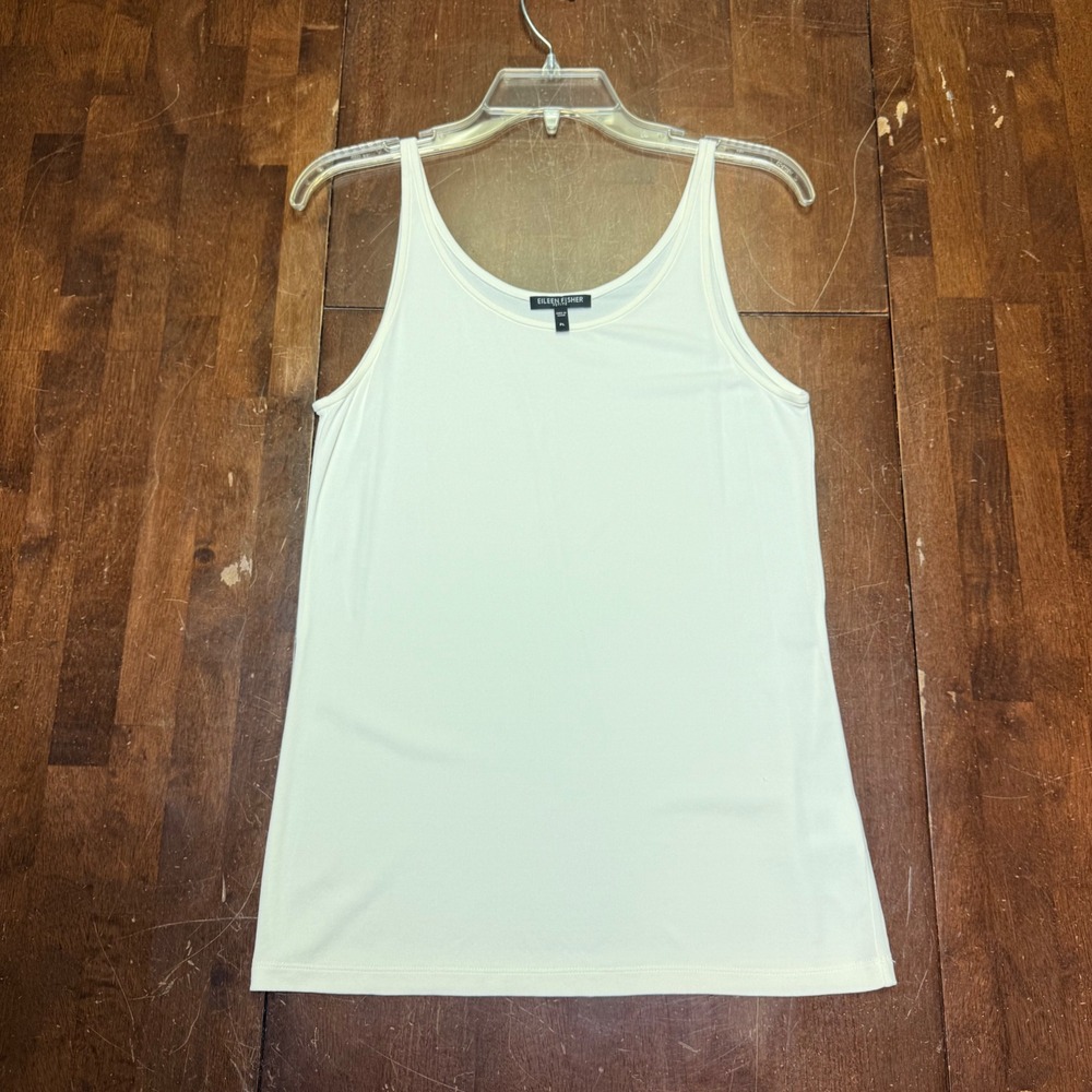 Eileen Fisher Tank Top Women PL Off White 100% Silk Scoop Neck Minimalist Shell